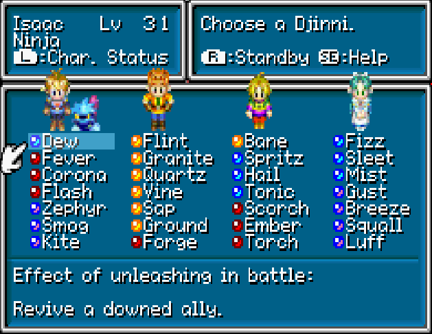 Golden Sun - Djinni Combinations